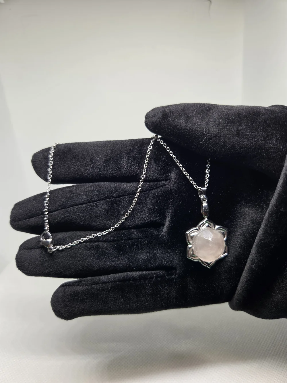 Flower Rose Quartz Gemstone in Stainless Steel